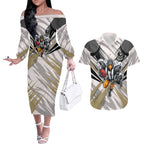 Collingwood Magpies Australian Football Couples Matching Off The Shoulder Long Sleeve Dress and Hawaiian Shirt Powerful Muscle Mascot - Bold Team Colors
