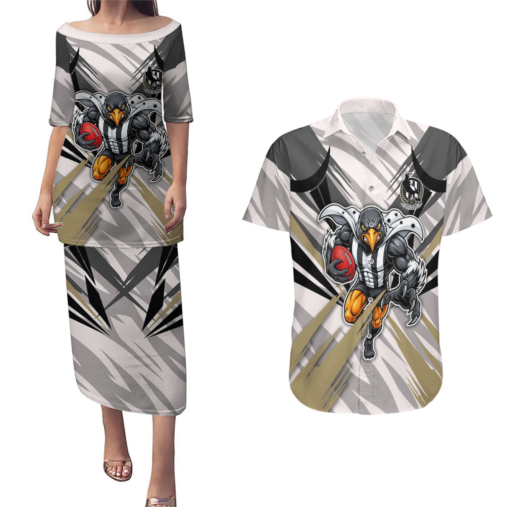 Collingwood Magpies Australian Football Couples Matching Puletasi and Hawaiian Shirt Powerful Muscle Mascot - Bold Team Colors