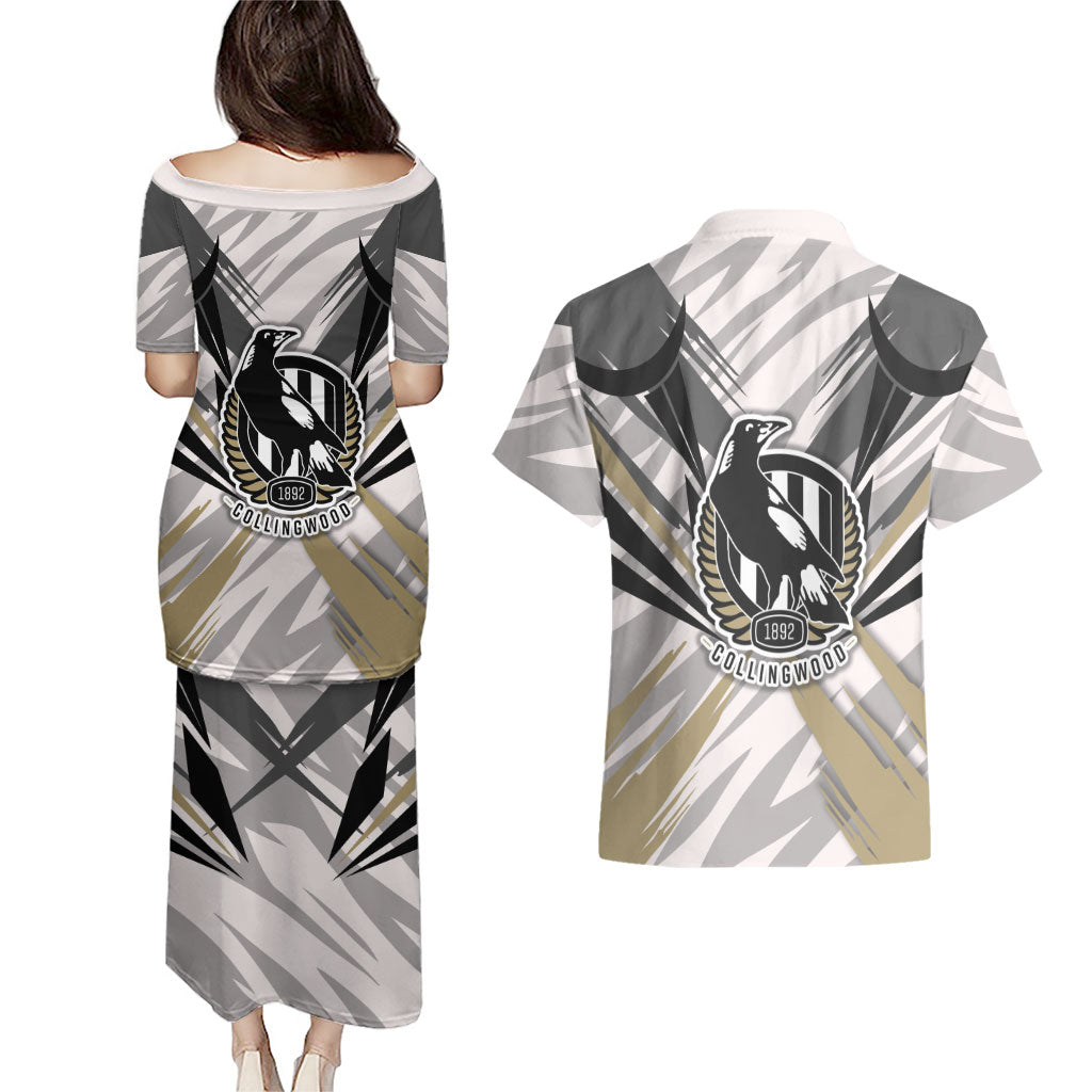 Collingwood Magpies Australian Football Couples Matching Puletasi and Hawaiian Shirt Powerful Muscle Mascot - Bold Team Colors