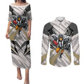 Collingwood Magpies Australian Football Couples Matching Puletasi and Long Sleeve Button Shirt Powerful Muscle Mascot - Bold Team Colors