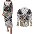 Collingwood Magpies Australian Football Couples Matching Puletasi and Long Sleeve Button Shirt Powerful Muscle Mascot - Bold Team Colors