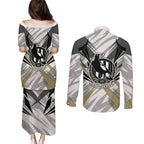 Collingwood Magpies Australian Football Couples Matching Puletasi and Long Sleeve Button Shirt Powerful Muscle Mascot - Bold Team Colors