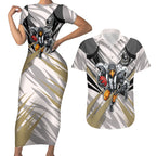 Collingwood Magpies Australian Football Couples Matching Short Sleeve Bodycon Dress and Hawaiian Shirt Powerful Muscle Mascot - Bold Team Colors