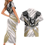Collingwood Magpies Australian Football Couples Matching Short Sleeve Bodycon Dress and Hawaiian Shirt Powerful Muscle Mascot - Bold Team Colors