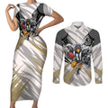 Collingwood Magpies Australian Football Couples Matching Short Sleeve Bodycon Dress and Long Sleeve Button Shirt Powerful Muscle Mascot - Bold Team Colors