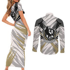 Collingwood Magpies Australian Football Couples Matching Short Sleeve Bodycon Dress and Long Sleeve Button Shirt Powerful Muscle Mascot - Bold Team Colors