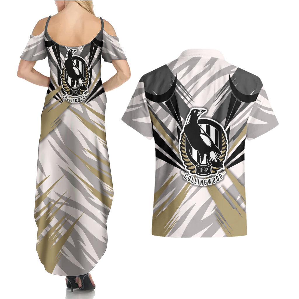 Collingwood Magpies Australian Football Couples Matching Summer Maxi Dress and Hawaiian Shirt Powerful Muscle Mascot - Bold Team Colors