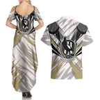 Collingwood Magpies Australian Football Couples Matching Summer Maxi Dress and Hawaiian Shirt Powerful Muscle Mascot - Bold Team Colors