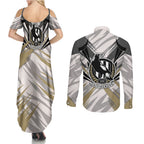 Collingwood Magpies Australian Football Couples Matching Summer Maxi Dress and Long Sleeve Button Shirt Powerful Muscle Mascot - Bold Team Colors