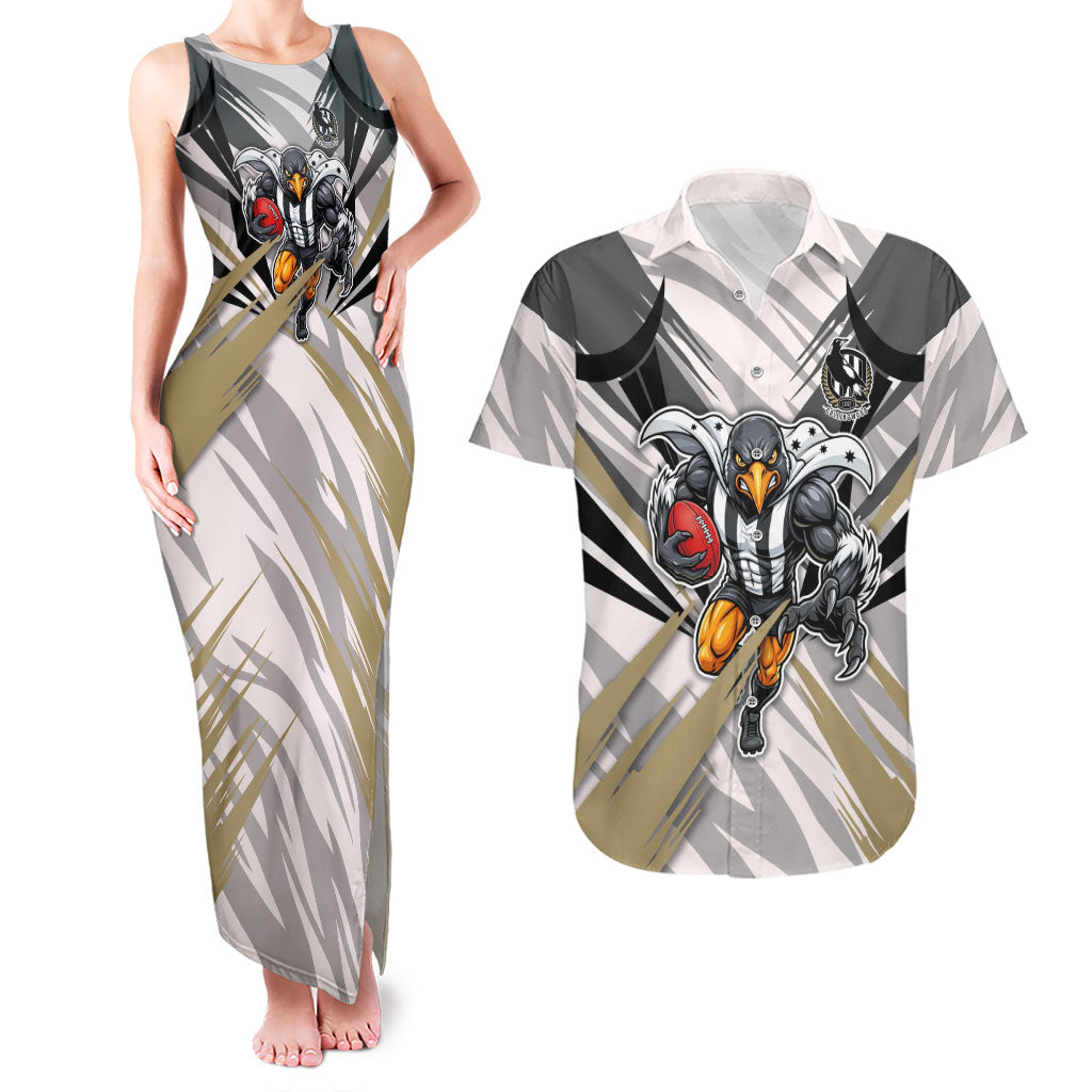 Collingwood Magpies Australian Football Couples Matching Tank Maxi Dress and Hawaiian Shirt Powerful Muscle Mascot - Bold Team Colors