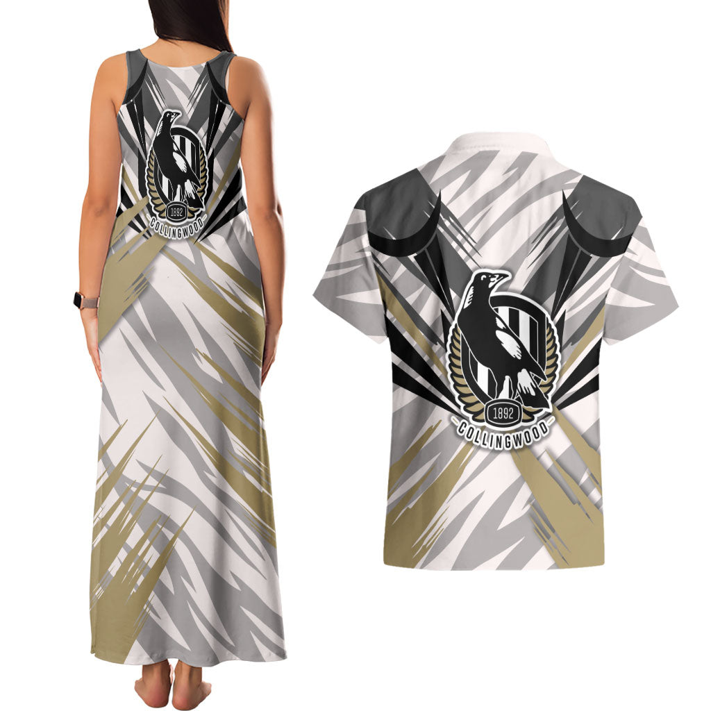 Collingwood Magpies Australian Football Couples Matching Tank Maxi Dress and Hawaiian Shirt Powerful Muscle Mascot - Bold Team Colors
