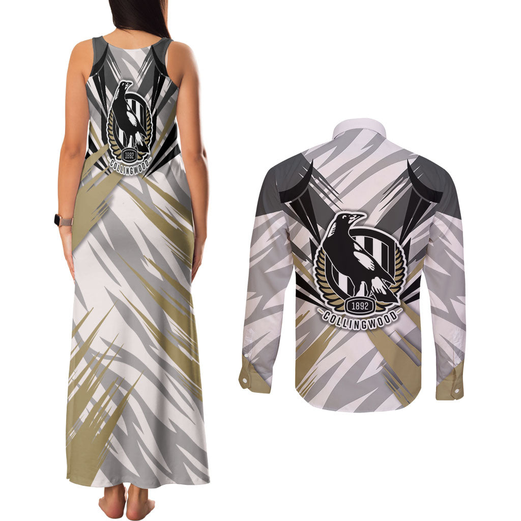 Collingwood Magpies Australian Football Couples Matching Tank Maxi Dress and Long Sleeve Button Shirt Powerful Muscle Mascot - Bold Team Colors