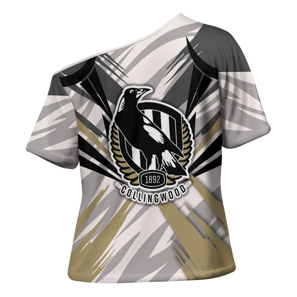 Collingwood Magpies Australian Football Cross Shoulder Shirt Powerful Muscle Mascot - Bold Team Colors