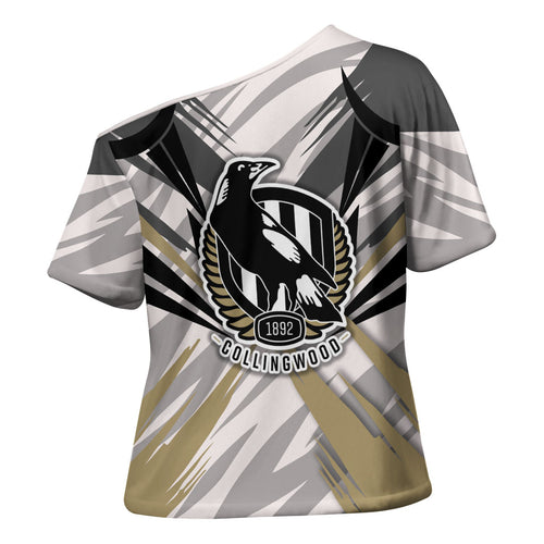 Collingwood Magpies Australian Football Cross Shoulder Shirt Powerful Muscle Mascot - Bold Team Colors