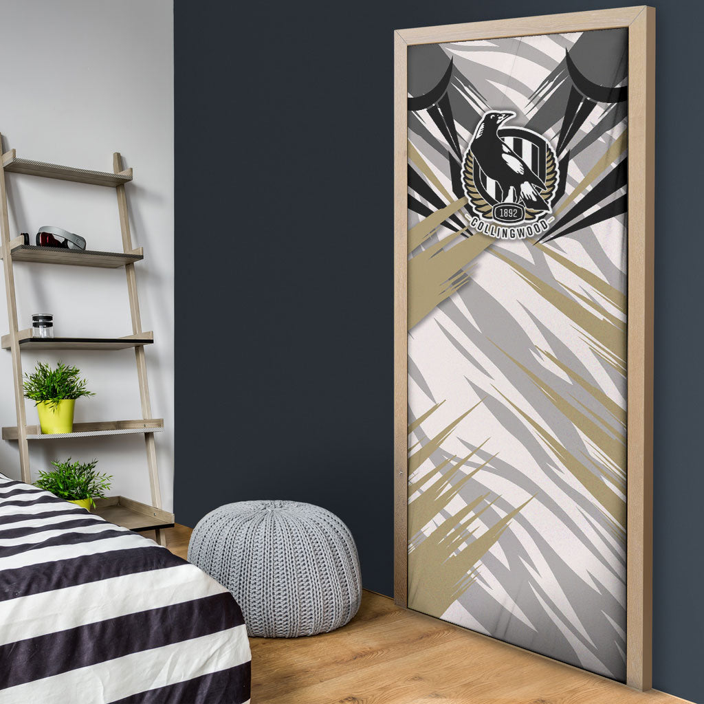 Collingwood Magpies Australian Football Door Cover Powerful Muscle Mascot - Bold Team Colors