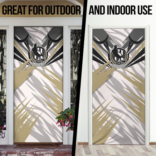 Collingwood Magpies Australian Football Door Cover Powerful Muscle Mascot - Bold Team Colors