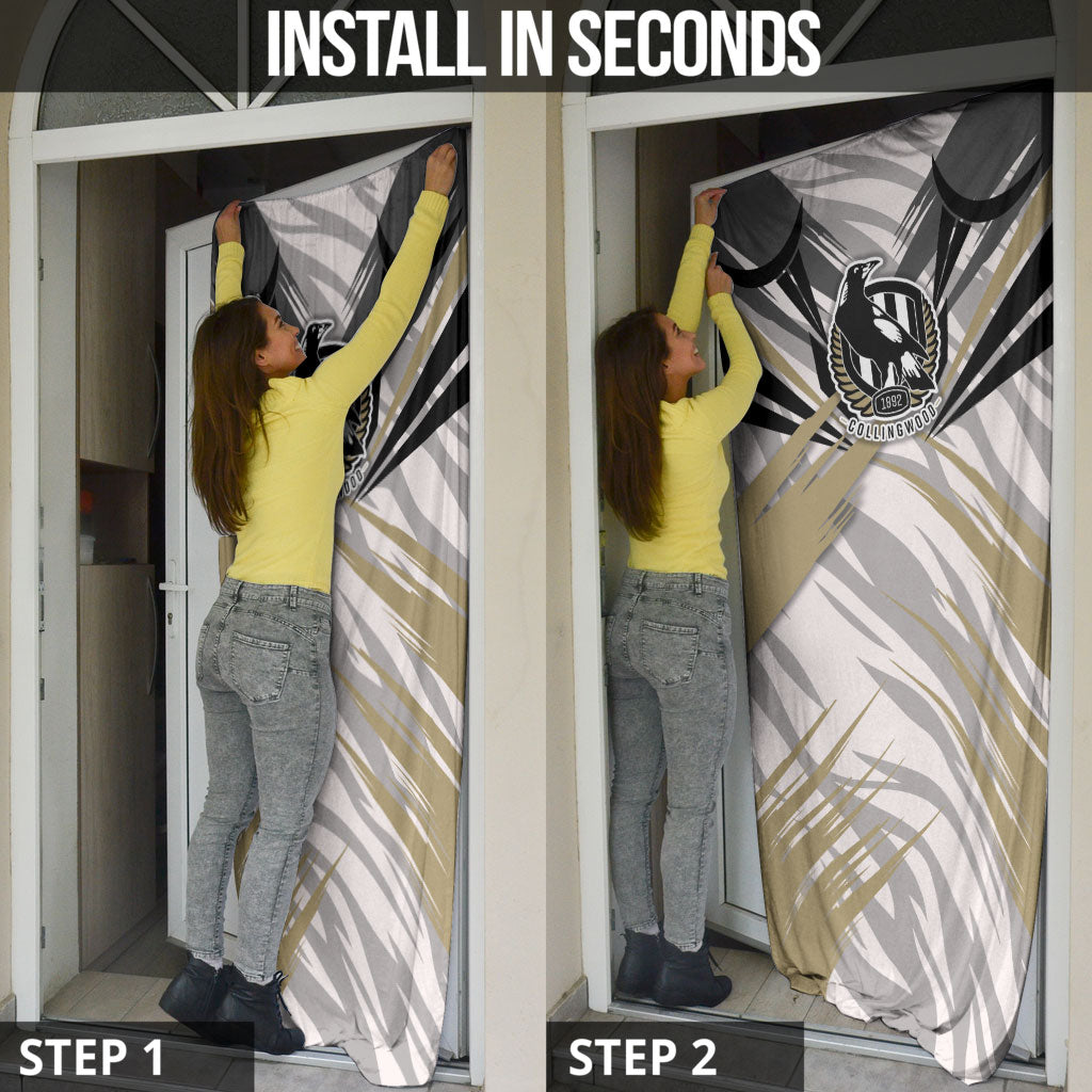 Collingwood Magpies Australian Football Door Cover Powerful Muscle Mascot - Bold Team Colors