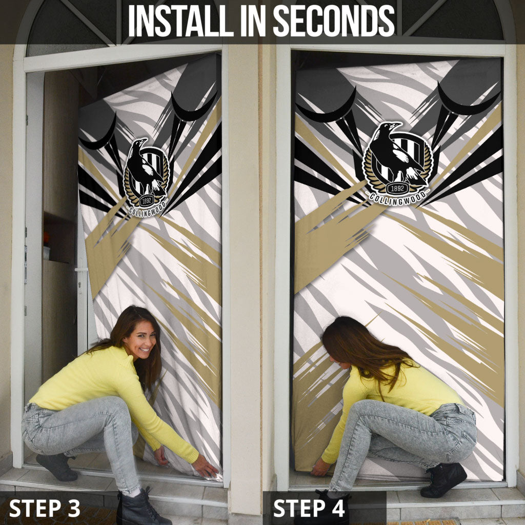 Collingwood Magpies Australian Football Door Cover Powerful Muscle Mascot - Bold Team Colors