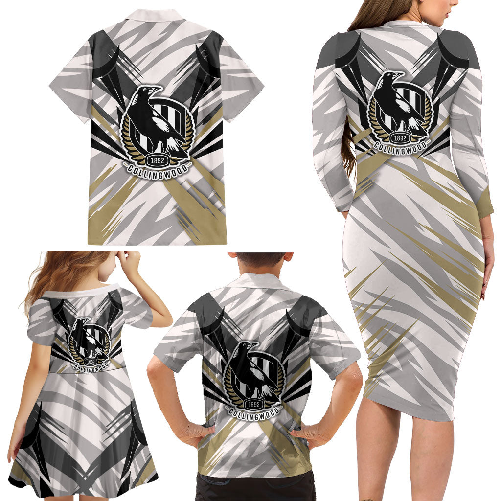 Collingwood Magpies Australian Football Family Matching Long Sleeve Bodycon Dress and Hawaiian Shirt Powerful Muscle Mascot - Bold Team Colors