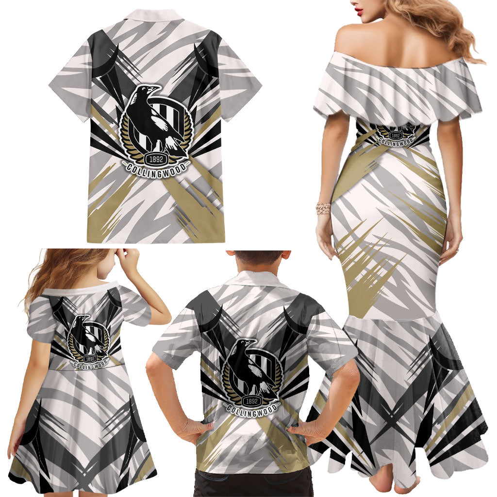Collingwood Magpies Australian Football Family Matching Mermaid Dress and Hawaiian Shirt Powerful Muscle Mascot - Bold Team Colors