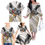 Collingwood Magpies Australian Football Family Matching Off The Shoulder Long Sleeve Dress and Hawaiian Shirt Powerful Muscle Mascot - Bold Team Colors