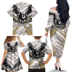 Collingwood Magpies Australian Football Family Matching Off The Shoulder Long Sleeve Dress and Hawaiian Shirt Powerful Muscle Mascot - Bold Team Colors