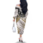 Collingwood Magpies Australian Football Family Matching Off The Shoulder Long Sleeve Dress and Hawaiian Shirt Powerful Muscle Mascot - Bold Team Colors
