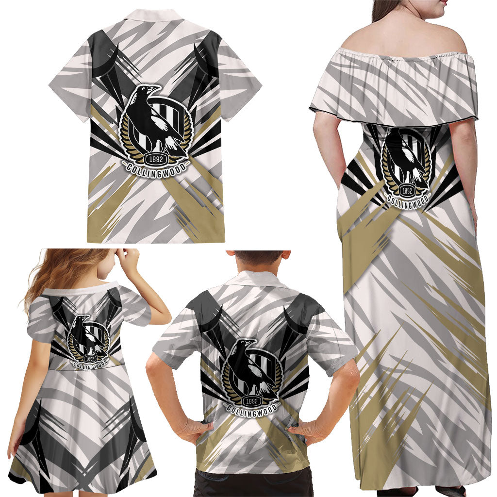 Collingwood Magpies Australian Football Family Matching Off Shoulder Maxi Dress and Hawaiian Shirt Powerful Muscle Mascot - Bold Team Colors