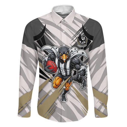 Collingwood Magpies Australian Football Family Matching Off Shoulder Maxi Dress and Hawaiian Shirt Powerful Muscle Mascot - Bold Team Colors