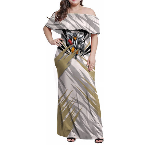 Collingwood Magpies Australian Football Family Matching Off Shoulder Maxi Dress and Hawaiian Shirt Powerful Muscle Mascot - Bold Team Colors