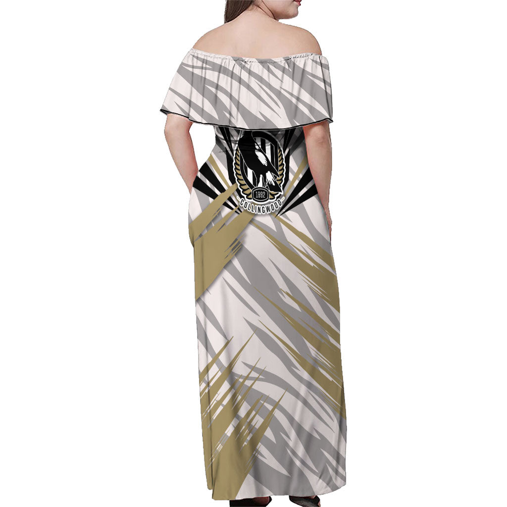 Collingwood Magpies Australian Football Family Matching Off Shoulder Maxi Dress and Hawaiian Shirt Powerful Muscle Mascot - Bold Team Colors