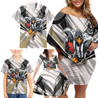 Collingwood Magpies Australian Football Family Matching Off Shoulder Short Dress and Hawaiian Shirt Powerful Muscle Mascot - Bold Team Colors