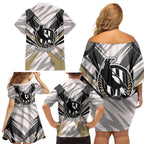 Collingwood Magpies Australian Football Family Matching Off Shoulder Short Dress and Hawaiian Shirt Powerful Muscle Mascot - Bold Team Colors