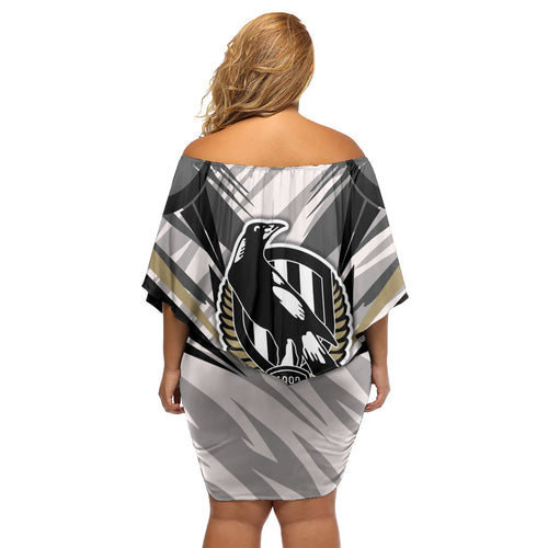 Collingwood Magpies Australian Football Family Matching Off Shoulder Short Dress and Hawaiian Shirt Powerful Muscle Mascot - Bold Team Colors