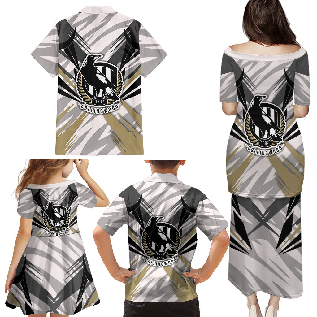 Collingwood Magpies Australian Football Family Matching Puletasi and Hawaiian Shirt Powerful Muscle Mascot - Bold Team Colors