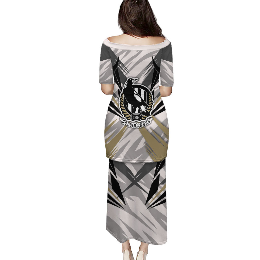 Collingwood Magpies Australian Football Family Matching Puletasi and Hawaiian Shirt Powerful Muscle Mascot - Bold Team Colors