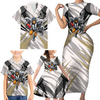 Collingwood Magpies Australian Football Family Matching Short Sleeve Bodycon Dress and Hawaiian Shirt Powerful Muscle Mascot - Bold Team Colors