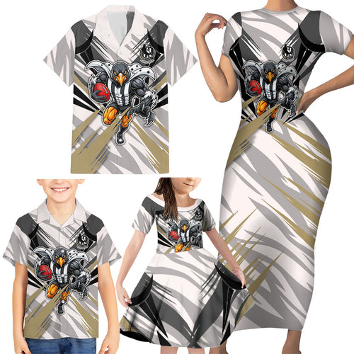 Collingwood Magpies Australian Football Family Matching Short Sleeve Bodycon Dress and Hawaiian Shirt Powerful Muscle Mascot - Bold Team Colors