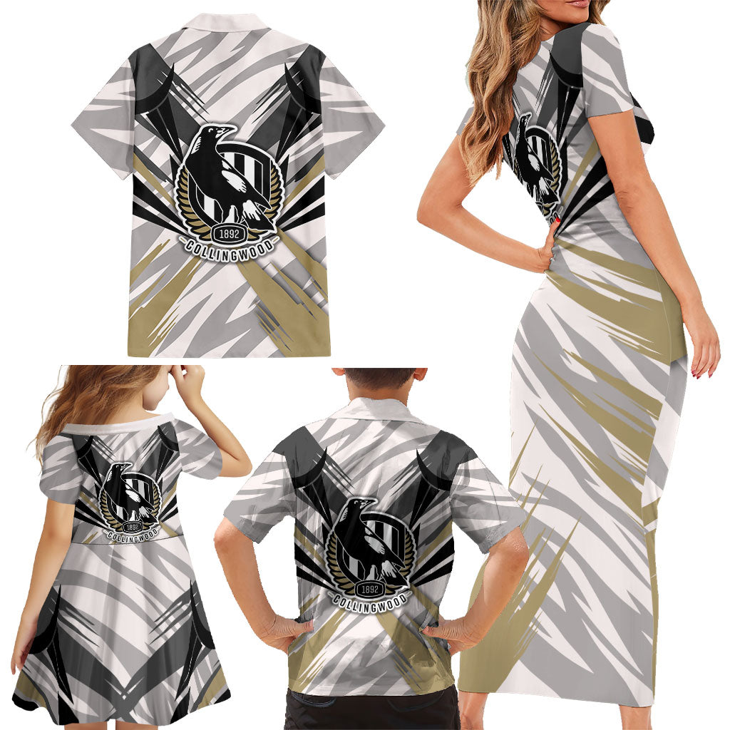 Collingwood Magpies Australian Football Family Matching Short Sleeve Bodycon Dress and Hawaiian Shirt Powerful Muscle Mascot - Bold Team Colors