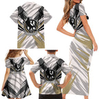 Collingwood Magpies Australian Football Family Matching Short Sleeve Bodycon Dress and Hawaiian Shirt Powerful Muscle Mascot - Bold Team Colors