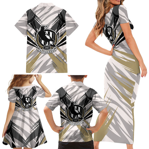 Collingwood Magpies Australian Football Family Matching Short Sleeve Bodycon Dress and Hawaiian Shirt Powerful Muscle Mascot - Bold Team Colors