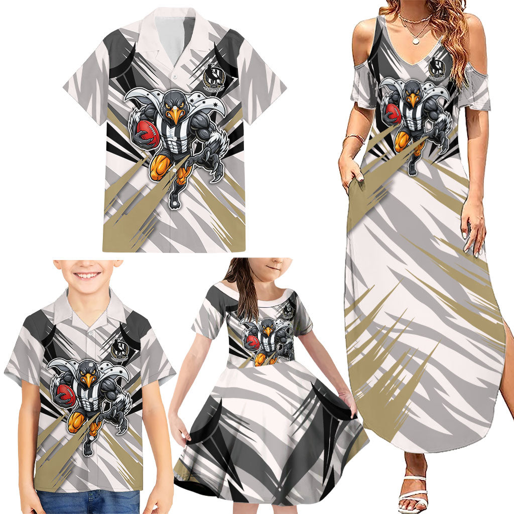 Collingwood Magpies Australian Football Family Matching Summer Maxi Dress and Hawaiian Shirt Powerful Muscle Mascot - Bold Team Colors