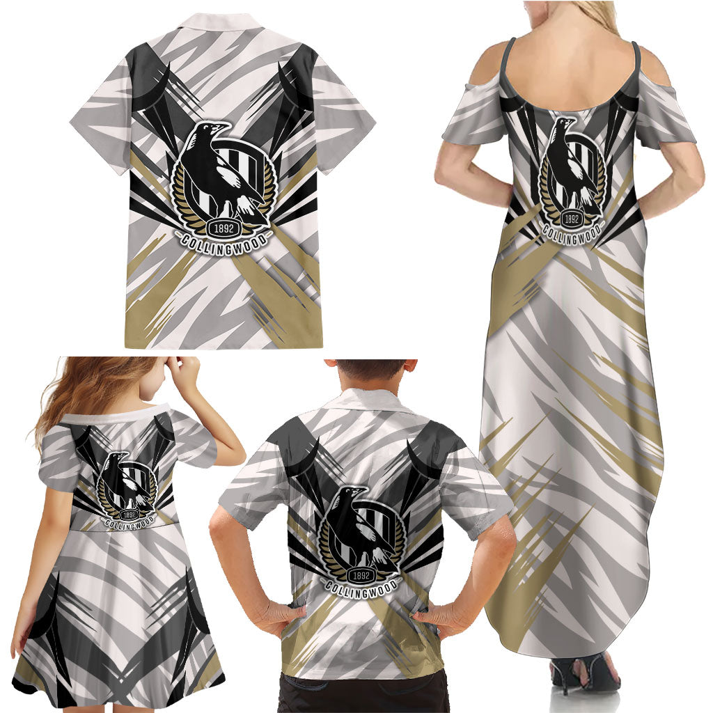 Collingwood Magpies Australian Football Family Matching Summer Maxi Dress and Hawaiian Shirt Powerful Muscle Mascot - Bold Team Colors