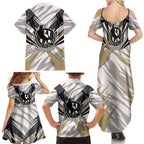 Collingwood Magpies Australian Football Family Matching Summer Maxi Dress and Hawaiian Shirt Powerful Muscle Mascot - Bold Team Colors