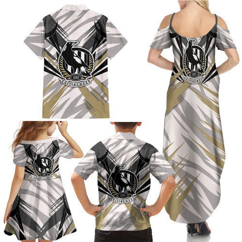 Collingwood Magpies Australian Football Family Matching Summer Maxi Dress and Hawaiian Shirt Powerful Muscle Mascot - Bold Team Colors