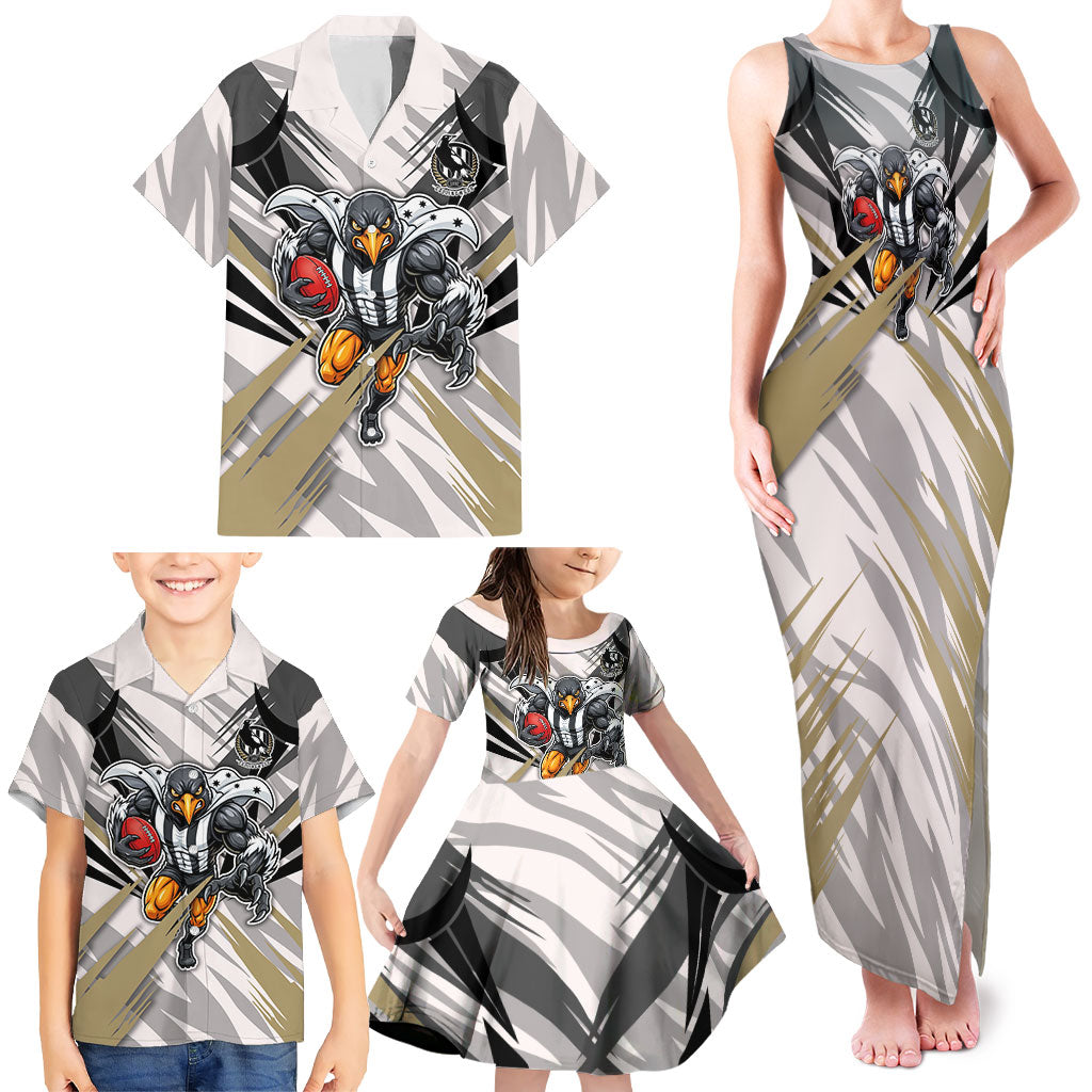 Collingwood Magpies Australian Football Family Matching Tank Maxi Dress and Hawaiian Shirt Powerful Muscle Mascot - Bold Team Colors