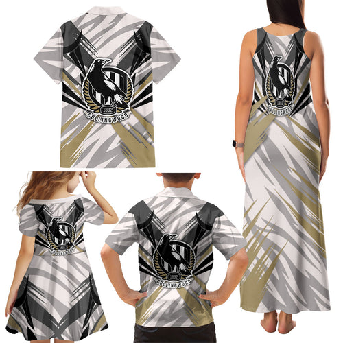 Collingwood Magpies Australian Football Family Matching Tank Maxi Dress and Hawaiian Shirt Powerful Muscle Mascot - Bold Team Colors