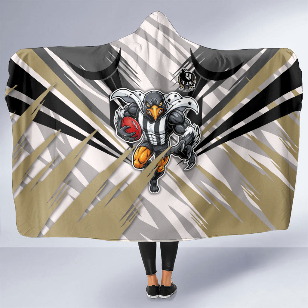 Collingwood Magpies Australian Football Hooded Blanket Powerful Muscle Mascot - Bold Team Colors
