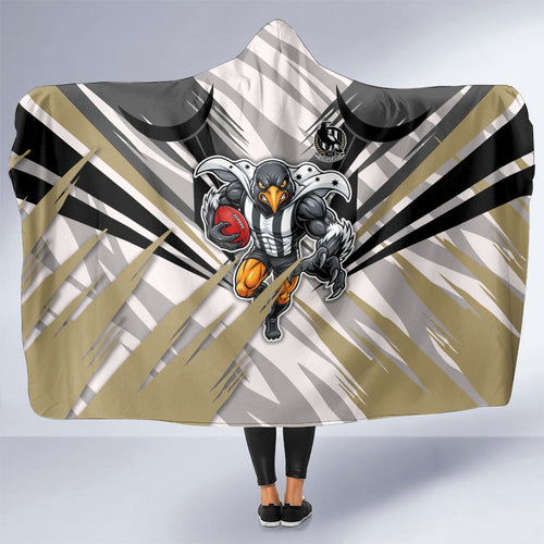 Collingwood Magpies Australian Football Hooded Blanket Powerful Muscle Mascot - Bold Team Colors