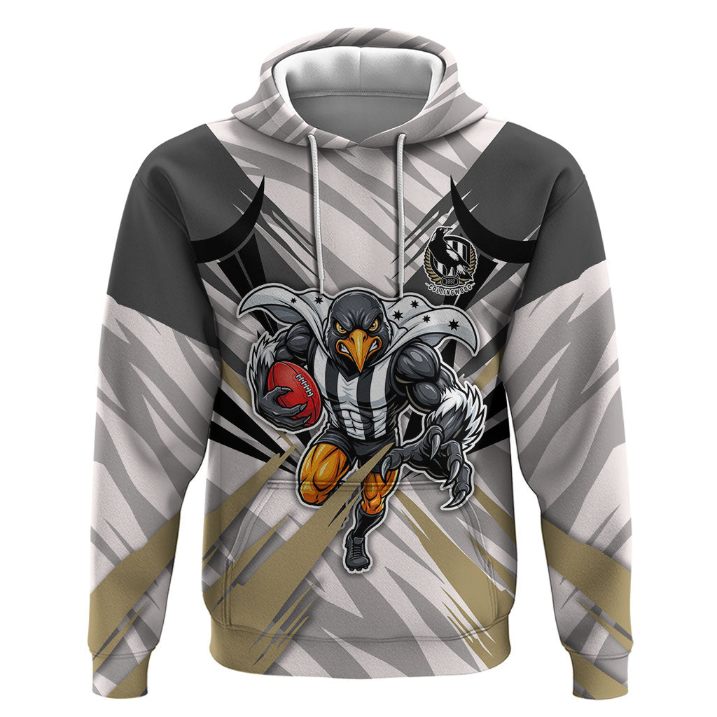 Collingwood Magpies Australian Football Hoodie Powerful Muscle Mascot - Bold Team Colors